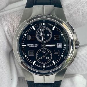 Kenneth Cole Reaction Men’s Chronograph Stainless Steel Watch Black Leather 43mm